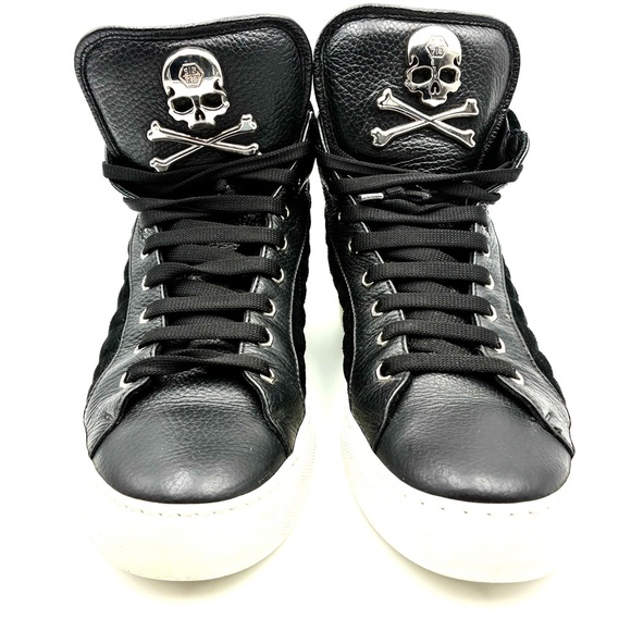 Philipp Plein Black and White Skull Sneakers, Size 40